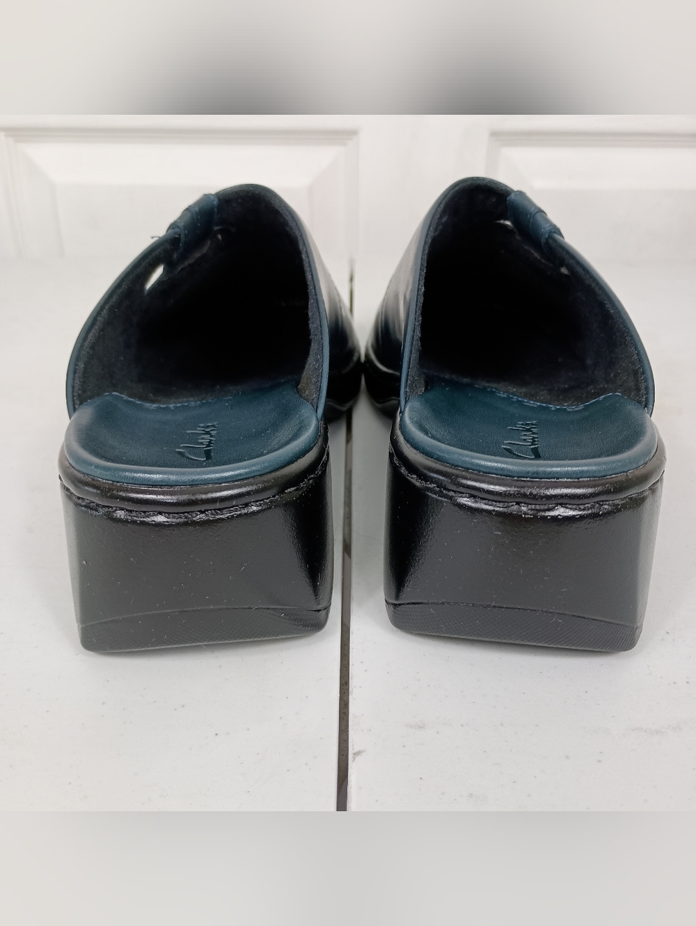 Clarks Leather Clogs Mules 8.5 Womens Blue Vegetable Tanned Slip On Ltd Ed VTG - Picture 9 of 12